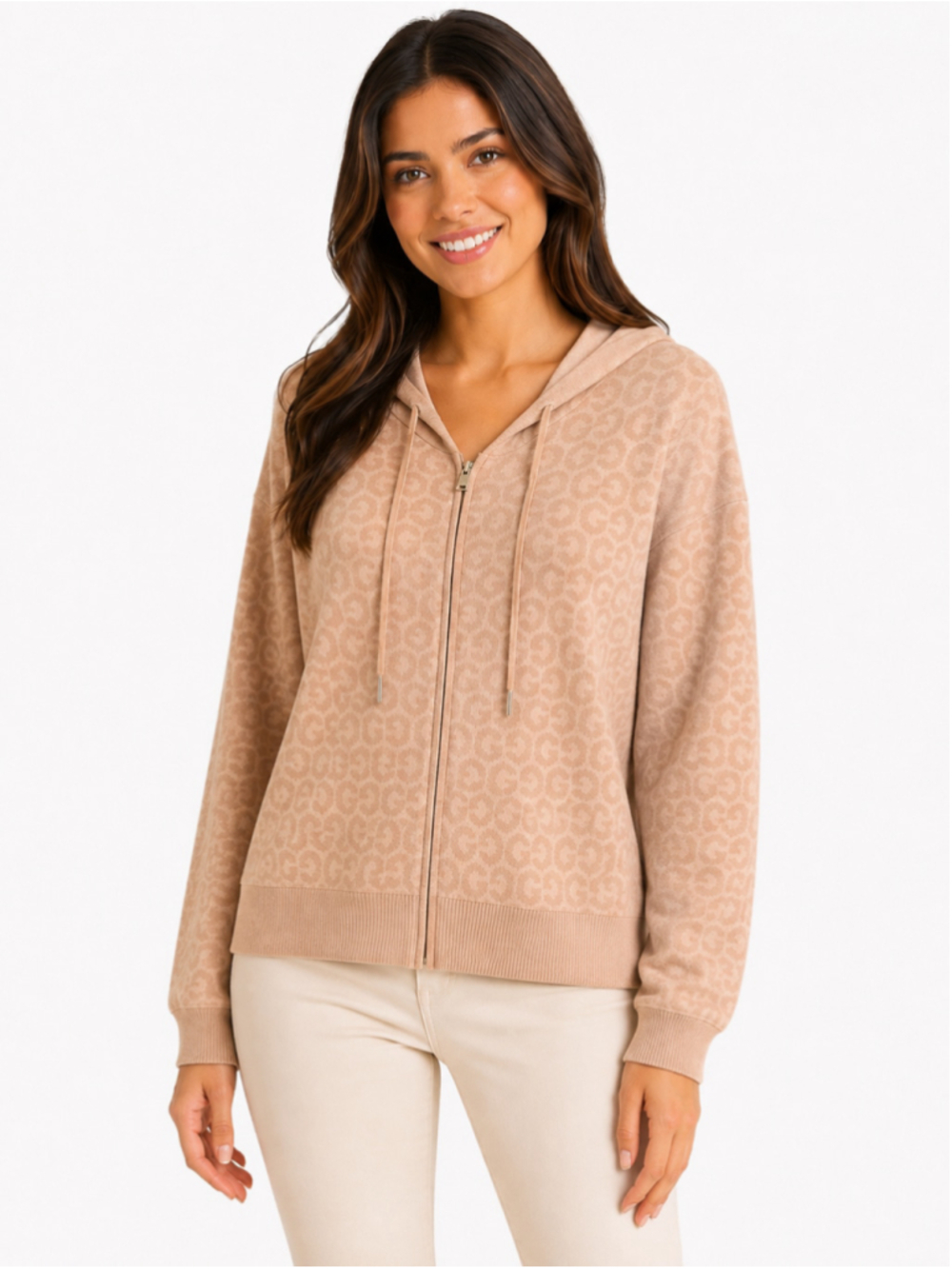 Guess Full-Zip Hoodie Sweater Beige Size XL NWT